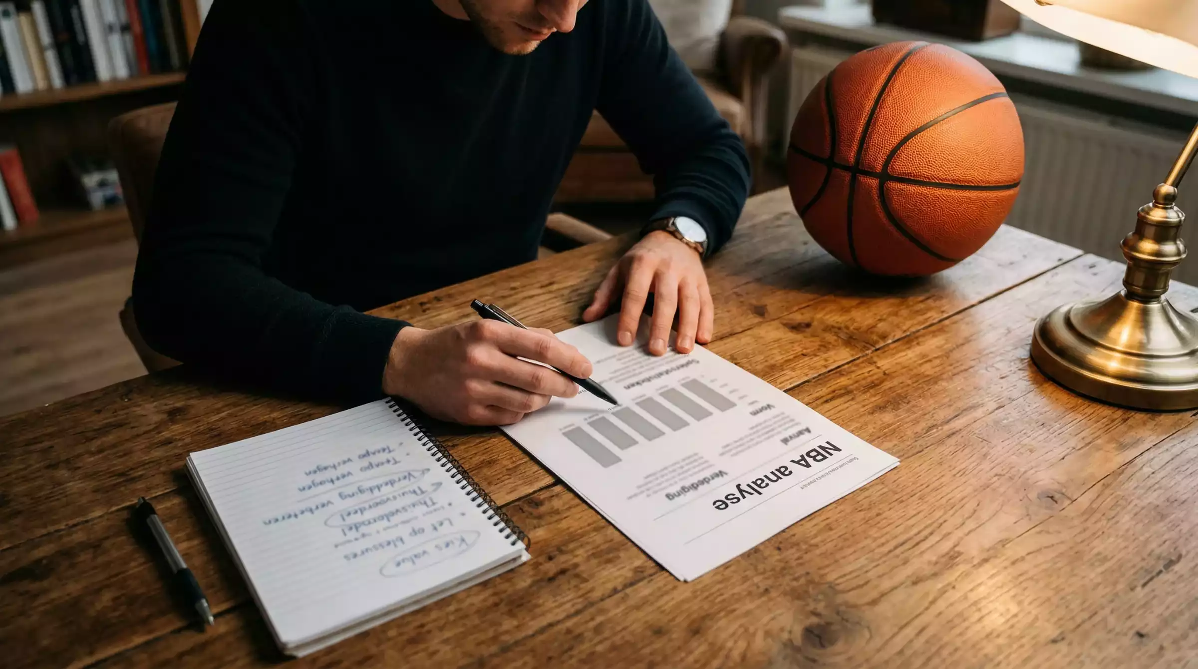 NBA wedden strategie met notitieboek en basketbalstatistieken
